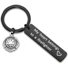 My Heart Belongs To A Firefighter Keychain Gift for Fireman Mom Wife Daughter Girlfriend