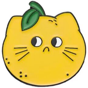 Lemon Cat Pin, Metal Sourpuss Enamel Pin