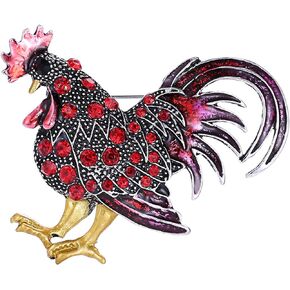 Chicken Rooster Brooch Pin for Men Women Crystal Rhinestone Gold Plated Enamel Cute Hen Animal Ladies Fashion Personality Novelty Funny Lapel Pin Brooch