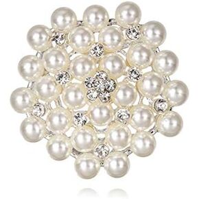 COLORFUL BLING Elegant Imitation Pearl Floral Crystal Brooch Pin for Wedding Bridal Fashion Jewelry