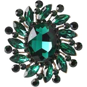 Rhinestone Flower Brooch Pin for Women Girls Vintage Emerald Crystal Lapel Pins Elegant Wedding Bouquet Brooches Dress Clothing Collar Suit Tie Jewelry Accessory Clip for Scarf Coat Shawl Hat Bag Art