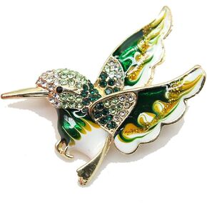 Green Enamel Hummingbird Rhinestone Crystal Brooch Pin Wild Animal Nature Jewelry Hummingbird Gift For Women Girls