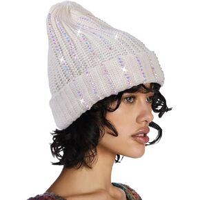 JUMISEE Bling Rhinestone Beanie Hats for Men Women Cuffed Knit Winter Warm Skull Cap Pullover Hat