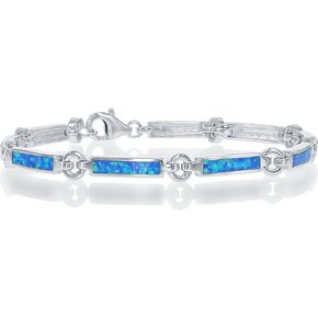 Beaux Bijoux Sterling Silver 7" Created Blue Opal Bar Link Bracelet
