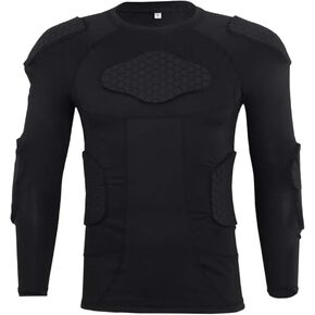 STONEKISS Men’s Long Sleeve Compression Padded Protective Shirt Rib Shoulder Elbow Back Chest Protector