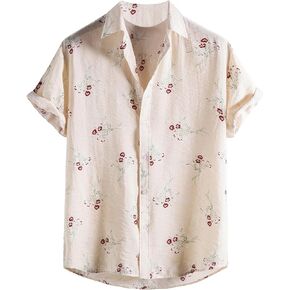 WDIRARA Men's Floral Print Button Front Short Sleeve Shirt Vacation Collar Tops