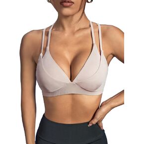 SweatyRocks Women's Criss Cross Backless Active Wear V Neck Seamless Medium Support Sports Bra