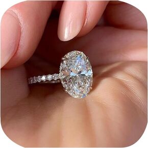 3CT 925 Sterling Silver Engagement Rings Oval Cut Solitaire Cubic Zirconia CZ Wedding Promise Rings for Her Classic Simulated Diamond Bands for Women Size 6-10(6#)