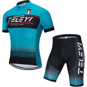 Men Cycling Jersey Set Bike Short Sleeve Shirt Tops Reflective,Quick Dry+5D Padded Shorts S-3XL