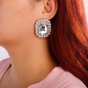 Denifery Square Crystal Earrings Rhinestone Stud Earrings Sparkling Crystal Stud Dangle Drop Earrings for Women Bling Stud Earrings for Prom Wedding