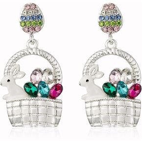 Easter Earrings for Women Bunny Basket Drop Earring Colorful CZ Holiday Easter Eggs Rabbit Dangle Easter Earrings for Women Girls Jewelry Gift