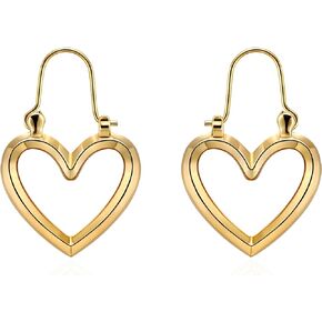 Heart Hoop Earrings Hypoallergenic 14K Gold Plated Bamboo Cubic Zirconia Huggie Hoop Earrings for Women