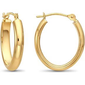 14k Gold Small Oval Polished Hoop Earrings (0.7 inch Diameter)