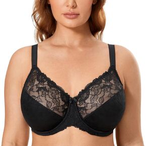 DELIMIRA Women's Lace Minimizer Plus Size Full Coverage Unlined Underwire Sexy Bra