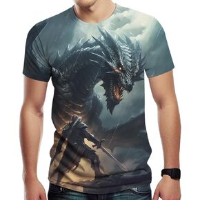 Men's Animal Shirt Retro Dragon 3D Printing Graphic Short Sleeve Top