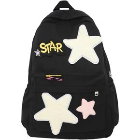 2025 Preppy Backpack Trendy Y2K Stars Backpack Cute Aesthetic College Laptop Backpack Casual Daypack Y2k Accessories (Black,One Size)