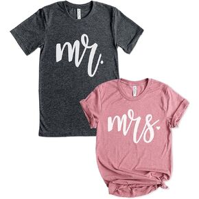 قمصان زوجين من Teeny Fox Mr and Mrs متطابقة مع تي شيرت السيد والسيدة، خطوبة شهر العسل