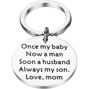 FEELMEM Mom to Son Keychain Once My Baby Now A Husband Always My Son Keychain Groom Gift Wedding Gift for Son from Mom