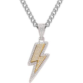 Hip Hop Lightning Bolt Pendant for Men 18k Gold Plated Ice Crystal Square Crystal Zircon Pendant