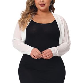 Agnes Orinda Plus Size Mesh Crop Cardigans for Women Long Sleeve Open Front See Through Sheer Bolero Shrug Top