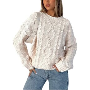 Women Oversized Cable Knit Sweater Y2K Casual Long Sleeve Pullover Sweater Vintage Aesthetic Streetwear