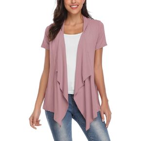EXCHIC Womens Short Sleeve Open Drape Front Cardigan for Women Irregular Hem Summer Vest