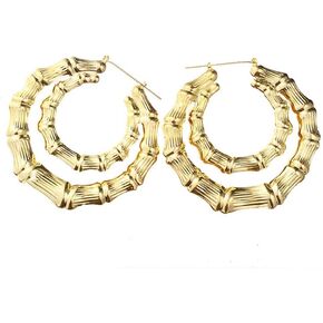 1 Pairs Large Bamboo Hoop Earrings for Women Gold Round Heart Hollow Geometric Hip-Hop Statement Hoop Earrings Oversized Jewelry (Round) in Saudi Arabia