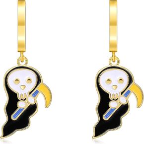 micuco Halloween Earrings for Women 14K Gold Plated Small Hoop Earrings Ghost Pumpkin Mummy Bat Holiday Dangle Earrings