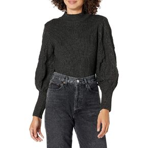 Cable Stitch Women's Cable Sleeve Ribbed Sweater - Mock Neck Long Blouson Lantern Sleeve Pullover Top in Saudi Arabia
