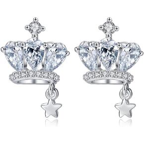 Crown Earrings for Women, Princess Crown Stud Earrings for Girls, Cute Star Crown Earrings Hypoallergenic, Cubic Zirconia Queen Crown Ear Studs, Crown Jewelry Gifts Funny Earrings