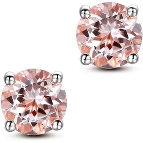 Round cut Peach Morganite 925 Sterling Silver Stud Earrings Fine Jewelry for Girls Women