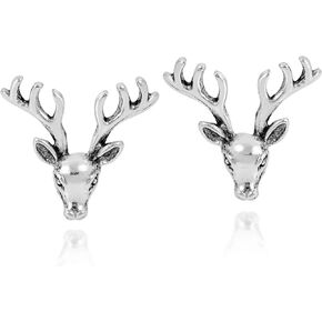 AeraVida Majestic Stag or Deer Head .925 Sterling Silver Stud Earrings | Casual Sterling Silver Stud Earring for Women | Jewelry Gift for All Occasions