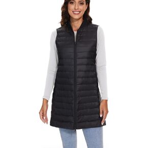 ELFJOY Long Puffer Vest Women Sleeveless Down Vest Women with Zipper Winter Lightweight Womens Vests Outerwear