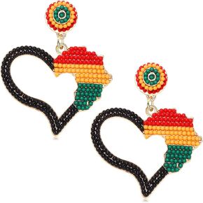 African Earrings Crystal Beaded  Afro Dangle Earrings for Black Women Head Africa Map Heart Dangle Earrings for Women Girls Ethic  Juneteenth Inspired Earrings Jewelry Gift in Kuwait