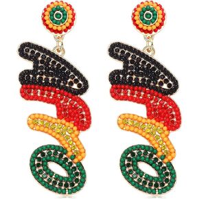 African Earrings Crystal Beaded  Afro Dangle Earrings for Black Women Head Africa Map Heart Dangle Earrings for Women Girls Ethic  Juneteenth Inspired Earrings Jewelry Gift