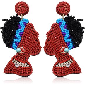African Earrings Crystal Beaded  Afro Dangle Earrings for Black Women Head Africa Map Heart Dangle Earrings for Women Girls Ethic  Juneteenth Inspired Earrings Jewelry Gift