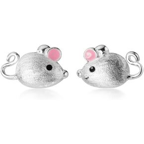 Small Mouse Stud Earring for Women Girls 925 Sterling Silver Tiny Cute Trendy Funny Pink Animals Piercing Cartilage Studs Earrings Minimalist Hypoallergenic Collection Birthday Christmas Party Jewelry Gifts