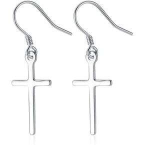 Minimalist Cross Drop Dangle Earrings for Women Teen Girls 925 Sterling Silver Hypoallergenic Sensitive Ears Piercing Trendy Fish Hook Earrings Charm Small Dangling Jewelry Gifts Birthday Party