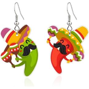 Cinco De Mayo Earrings Pinata Sombrero Fiesta Drop Earrings Funny Fiesta Chili Skull Dangle Earrings for Women Girls