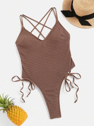 بدلة سباحة نسائية مثيرة من قطعة واحدة من SHENHE ذات قصة عالية وأربطة بدون ظهر in Kuwait