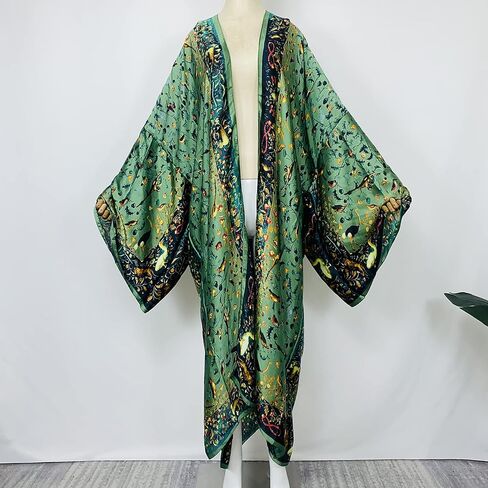 Summer Silk Feeling Women Bikini Sweet Cardigan Stitch Cocktail sexcy Boho African Holiday Maxi Batwing SleeveRobe Kaftan in Kuwait
