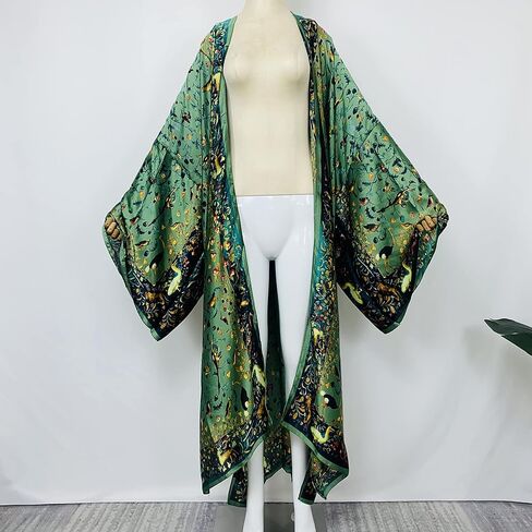 Summer Silk Feeling Women Bikini Sweet Cardigan Stitch Cocktail sexcy Boho African Holiday Maxi Batwing SleeveRobe Kaftan in Kuwait