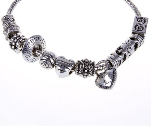 RUBYCA 50pcs Bulk Tibetan Silver Color Loose Charm Beads and 1pcs European Charm Bracelet 8.3 Inch in Saudi Arabia