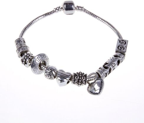 RUBYCA 50pcs Bulk Tibetan Silver Color Loose Charm Beads and 1pcs European Charm Bracelet 8.3 Inch in Saudi Arabia