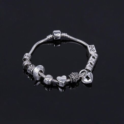 RUBYCA 50pcs Bulk Tibetan Silver Color Loose Charm Beads and 1pcs European Charm Bracelet 8.3 Inch in Saudi Arabia