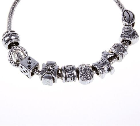 RUBYCA 50pcs Bulk Tibetan Silver Color Loose Charm Beads and 1pcs European Charm Bracelet 8.3 Inch in Saudi Arabia
