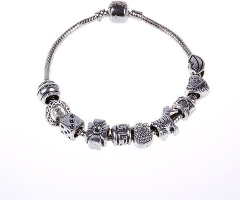 RUBYCA 50pcs Bulk Tibetan Silver Color Loose Charm Beads and 1pcs European Charm Bracelet 8.3 Inch in Saudi Arabia