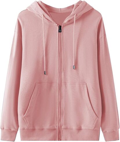 سويت شيرت نسائي من Aisongyuan بغطاء للرأس بسحاب ورباط خفيف الوزن وأكمام طويلة مع جيب كانجا in Kuwait