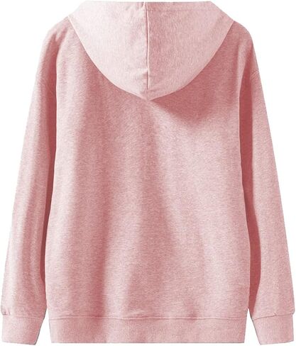 سويت شيرت نسائي من Aisongyuan بغطاء للرأس بسحاب ورباط خفيف الوزن وأكمام طويلة مع جيب كانجا in Kuwait