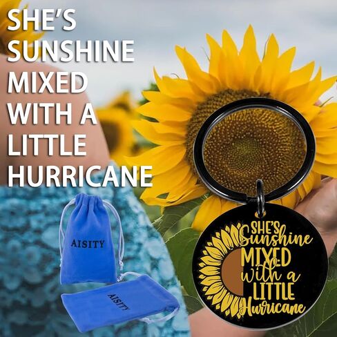 Sunflower Inspirational Gifts for Women Female Teen Girl Mom Grandmother Best Friend Cute Flower Keychain Gifts for Women Birthday Christmas Thanksgiving Day Gifts Motivational Positive Gifts, Black, in Kuwait